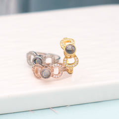 Personalisierter Foto-Projektionsring aus 925 Silber mit Schleifendesign – Bild im Stein, verstellbarer Ring
