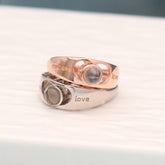 Personalisierter Foto-Projektionsring aus 925 Silber mit Herz & Gravur – Bild im Stein, verstellbarer Unisex-Ring
