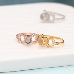 Personalisierter Foto-Projektionsring aus 925 Silber mit Schleifendesign – Bild im Stein, verstellbarer Ring
