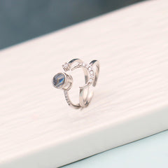 Personalisierter Foto-Projektionsring aus 925 Silber – Sonnen & Mond Design, 2-in-1 Ring, verstellbar
