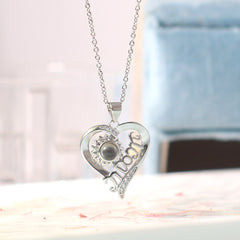 Personalisierte 925 Silber Foto Projektionskette – Herz & Sonnenblume Mama Geschenk