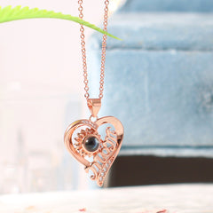 Personalisierte 925 Silber Foto Projektionskette – Herz & Sonnenblume Mama Geschenk