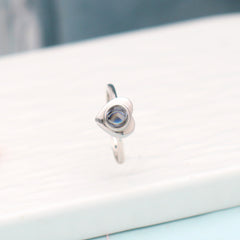 Personalisierter Foto-Projektionsring aus 925 Silber mit Herz – Bild im Stein, verstellbarer Ring