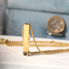 Personalisierte Bar Foto-Projektionskette für Herren mit Gravur – Kette mit Bild im Stein