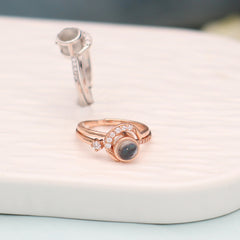 Personalisierter Foto-Projektionsring aus 925 Silber – Sonnen & Mond Design, 2-in-1 Ring, verstellbar