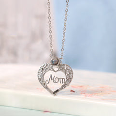 Personalisierte Herz Foto-Projektionskette mit MOM Design – 925 Silber Geschenk für Mama mit Bild im Stein