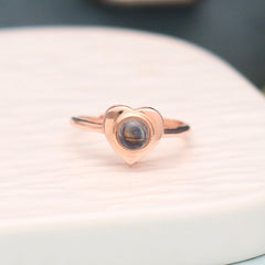 Personalisierter Foto-Projektionsring aus 925 Silber mit Herz – Bild im Stein, verstellbarer Ring
