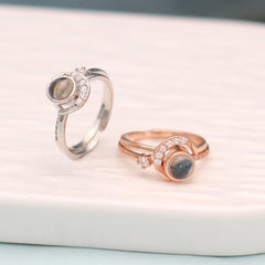 Personalisierter Foto-Projektionsring aus 925 Silber – Sonnen & Mond Design, 2-in-1 Ring, verstellbar