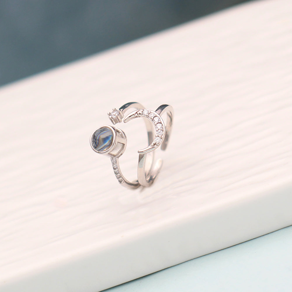 Personalisierter Foto-Projektionsring aus 925 Silber – Sonnen & Mond Design, 2-in-1 Ring, verstellbar