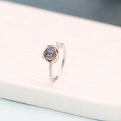 Personalisierter Foto-Projektionsring aus 925 Silber mit Rosendesign – Bild im Stein, verstellbarer Ring