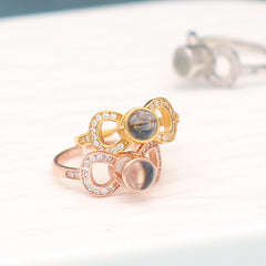 Personalisierter Foto-Projektionsring aus 925 Silber mit Schleifendesign – Bild im Stein, verstellbarer Ring