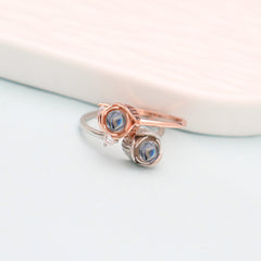 Personalisierter Foto-Projektionsring aus 925 Silber mit Rosendesign – Bild im Stein, verstellbarer Ring