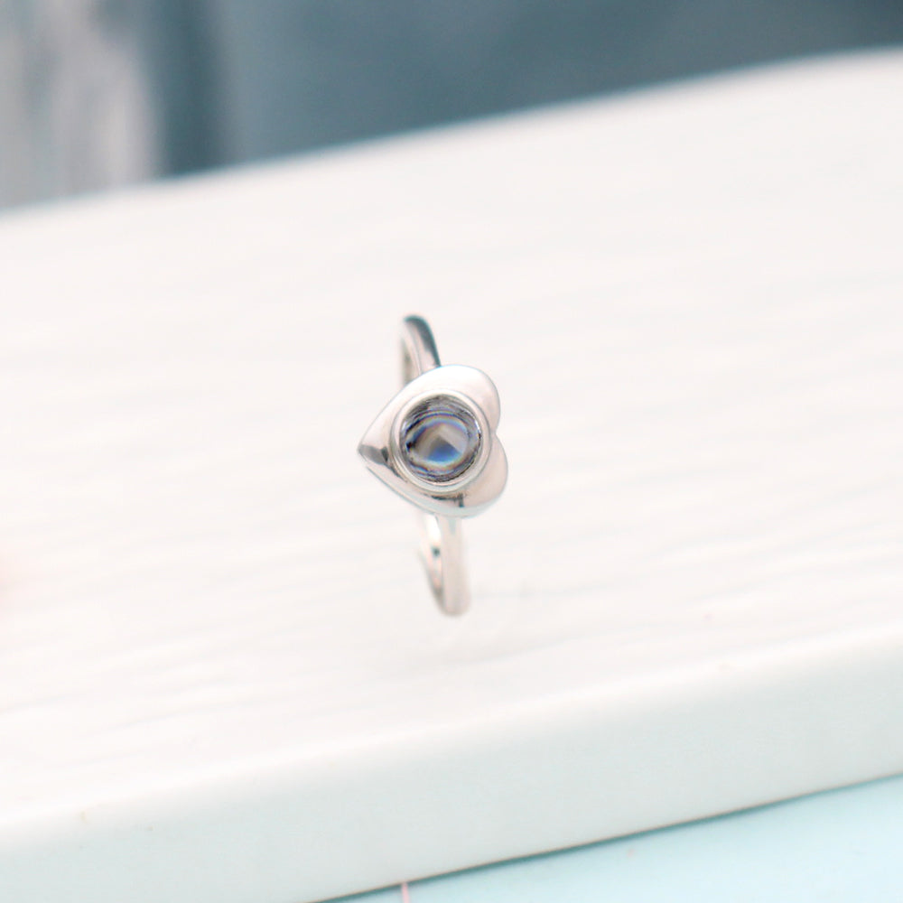 Personalisierter Foto-Projektionsring aus 925 Silber mit Herz – Bild im Stein, verstellbarer Ring