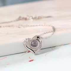 Personalisierte Herz Foto-Projektionskette mit Zirkonia – 925 Silber Kette mit Bild im Stein & Gravur