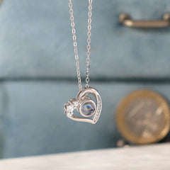 Personalisierte Herz Foto-Projektionskette mit Zirkonia – 925 Silber Kette mit Bild im Stein & Gravur